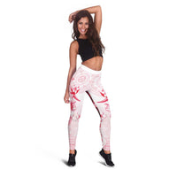 Fiji Leggings Masi Tapa Pattern Red LT05 - Polynesian Pride