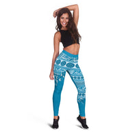 Fiji Marau na Kerisimasi Leggings Aqua Tagimoucia Tapa Masi Tribal - Polynesian Pride