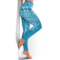 Fiji Marau na Kerisimasi Leggings Aqua Tagimoucia Tapa Masi Tribal - Polynesian Pride