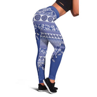 Fiji Marau na Kerisimasi Leggings Blue Tagimoucia Tapa Masi Tribal - Polynesian Pride