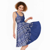 Fiji Marau na Kerisimasi Midi Dress Blue Tagimoucia Tapa Masi Tribal - Polynesian Pride
