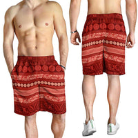 Fiji Marau na Kerisimasi Shorts for Men Red Tapa Masi Inspired Christmas - Polynesian Pride