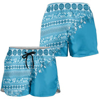Fiji Marau na Kerisimasi Shorts for Women Aqua Tagimoucia Tapa Masi Tribal - Polynesian Pride