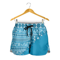 Fiji Marau na Kerisimasi Shorts for Women Aqua Tagimoucia Tapa Masi Tribal - Polynesian Pride