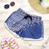 Fiji Marau na Kerisimasi Shorts for Women Blue Tagimoucia Tapa Masi Tribal - Polynesian Pride
