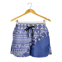 Fiji Marau na Kerisimasi Shorts for Women Blue Tagimoucia Tapa Masi Tribal - Polynesian Pride