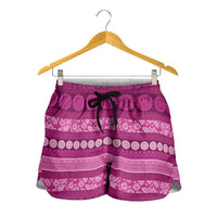 Fiji Marau na Kerisimasi Shorts for Women Pink Tapa Masi Inspired Christmas - Polynesian Pride