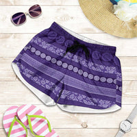 Fiji Marau na Kerisimasi Shorts for Women Purple Tapa Masi Inspired Christmas - Polynesian Pride