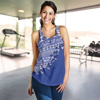 Fiji Marau na Kerisimasi Women Racerback Tank Blue Tagimoucia Tapa Masi Tribal - Polynesian Pride