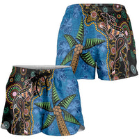 Fijian and Australian Culture Together Shorts for Women Aboriginal Art and Tapa Motifs with Kangaroo and Palm Tree - Polynesian Pride
