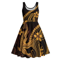 Gold Black Aloha Hawaii Midi Dress Polynesian Shark Tattoo With Plumeria - Polynesian Pride