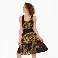 Gold Black Aloha Hawaii Midi Dress Polynesian Shark Tattoo With Plumeria - Polynesian Pride