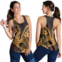 Gold Black Aloha Hawaii Women Racerback Tank Polynesian Shark Tattoo With Plumeria - Polynesian Pride