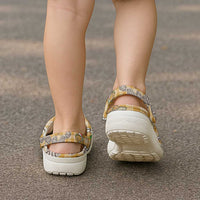 Gold Palaka Hawaii Mele Kalikimaka Clogs Shoes Ohia Lehua Shell Leis Funny Gingerbread Santa - Polynesian Pride
