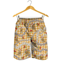 Gold Palaka Hawaii Mele Kalikimaka Shorts for Men Ohia Lehua Shell Leis Funny Gingerbread Santa LT14 - Polynesian Pride