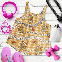 Gold Palaka Hawaii Mele Kalikimaka Women Racerback Tank Ohia Lehua Shell Leis Funny Gingerbread Santa LT14 Gold - Polynesian Pride
