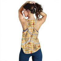 Gold Palaka Hawaii Mele Kalikimaka Women Racerback Tank Ohia Lehua Shell Leis Funny Gingerbread Santa LT14 - Polynesian Pride