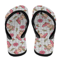 Gray Paniolo Palaka Hawaiian Cowgirl Christmas Flip Flops - Polynesian Pride