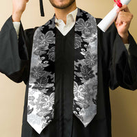 Gray Scale Hibiscus Plumeria Floral Graduation Stole LT01 - Polynesian Pride