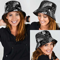 Grayscale Monstera Bucket Hat Polynesian Tribal Pattern - Polynesian Pride