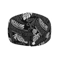 Grayscale Monstera Jeff Hat Polynesian Tribal Pattern - Polynesian Pride