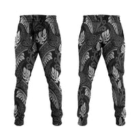 Grayscale Monstera Jogger Pants Polynesian Tribal Pattern - Polynesian Pride