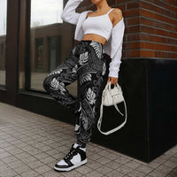 Grayscale Monstera Jogger Pants Polynesian Tribal Pattern - Polynesian Pride
