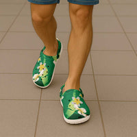 Green Banana Leaf Hawaii Clogs Shoes Lau Maia Plumeria Tropical Summer Vibes