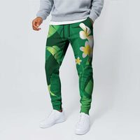 Green Banana Leaf Hawaii Jogger Pants Lau Maia Plumeria Tropical Summer Vibes