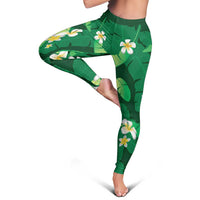 Green Banana Leaf Hawaii Leggings Lau Maia Plumeria Tropical Summer Vibes
