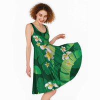 Green Banana Leaf Hawaii Midi Dress Lau Maia Plumeria Tropical Summer Vibes