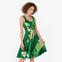 Green Banana Leaf Hawaii Midi Dress Lau Maia Plumeria Tropical Summer Vibes