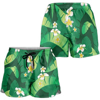 Green Banana Leaf Hawaii Shorts for Women Lau Maia Plumeria Tropical Summer Vibes