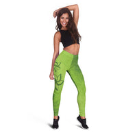 Green Gradient Polynesia Leggings Hawaiian Tribal Hammerhead Shark Tattoo - Polynesian Pride