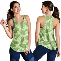 Green Hawaii Kalo Palaka Motifs Women Racerback Tank Hawaiian Taro Leaves Elegant Vibes