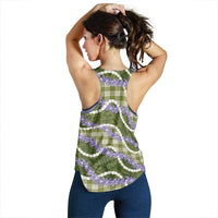 Green Hawaii Palaka Honohono Pikake Women Racerback Tank Hawaiian Orchid Lei Polynesian Pattern - Polynesian Pride
