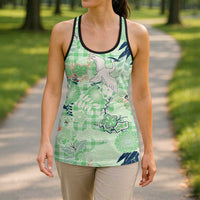 Green Palaka Crane and Flowers Hollow Tank Top Japan Heritage Spirit - Polynesian Pride