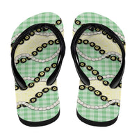 Green Palaka Hawaii Flip Flops Kukui Nut Pikake Lei Hawaiian Tapa Pattern - Polynesian Pride