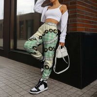 Green Palaka Hawaii Jogger Pants Kukui Nut Pikake Lei Hawaiian Tapa Pattern - Polynesian Pride