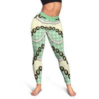 Green Palaka Hawaii Leggings Kukui Nut Pikake Lei Hawaiian Tapa Pattern - Polynesian Pride