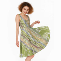 Green Palaka Hawaii Leis Midi Dress Hawaiian-plaid Elegant Tropical Vibes - Polynesian Pride