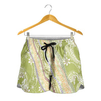 Green Palaka Hawaii Leis Shorts for Women Hawaiian-plaid Elegant Tropical Vibes - Polynesian Pride