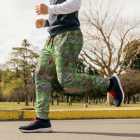Green Palaka Hawaii Mele Kalikimaka Jogger Pants Ohia Lehua Shell Leis Funny Gingerbread Santa - Polynesian Pride