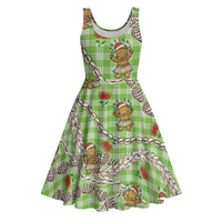 Green Palaka Hawaii Mele Kalikimaka Midi Dress Ohia Lehua Shell Leis Funny Gingerbread Santa LT14 Green - Polynesian Pride