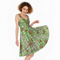 Green Palaka Hawaii Mele Kalikimaka Midi Dress Ohia Lehua Shell Leis Funny Gingerbread Santa LT14 - Polynesian Pride