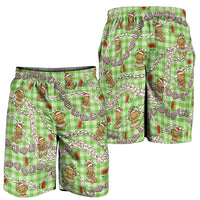 Green Palaka Hawaii Mele Kalikimaka Shorts for Men Ohia Lehua Shell Leis Funny Gingerbread Santa LT14 - Polynesian Pride
