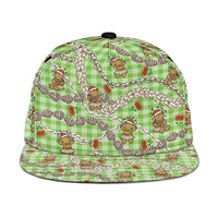Green Palaka Hawaii Mele Kalikimaka Snapback Cap Ohia Lehua Shell Leis Funny Gingerbread Santa - Polynesian Pride