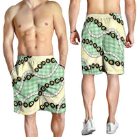 Green Palaka Hawaii Shorts for Men Kukui Nut Pikake Lei Hawaiian Tapa Pattern LT14 - Polynesian Pride