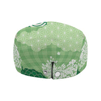 Green Palaka Japanese Traditional Jeff Hat Asanoha Seigaiha Sakura Motif - Polynesian Pride