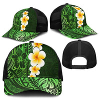 Green Polynesia Mesh Trucker Cap Plumeria Tropical Leaves With Galaxy Polynesian Art - Polynesian Pride